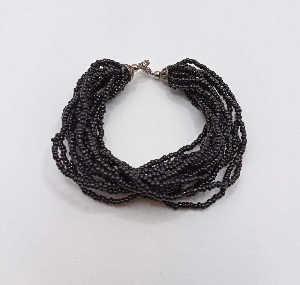 Genuine Black Coral Multi Strand Bracelet Natural Beaded 7.5"